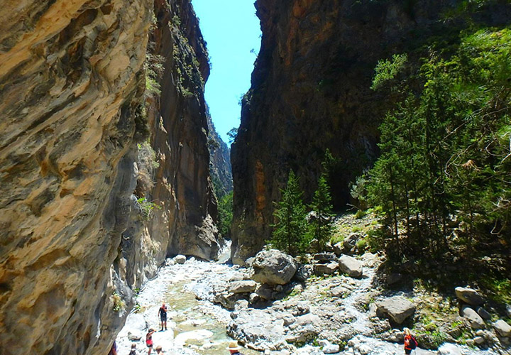 Scenic route through Samaria Gorge natural landscape in Crete